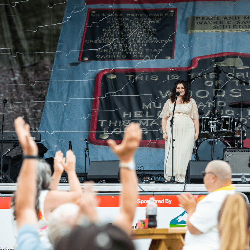 Mina Cuesta performing up on stage at the Horizon Stage at Bethel Woods Center for The Arts