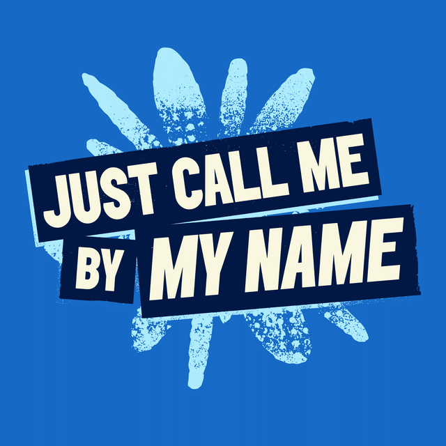 Logo for the Just Call Me By My Name record label, featuring the name of the label in a cut-out "punk" aesthetic